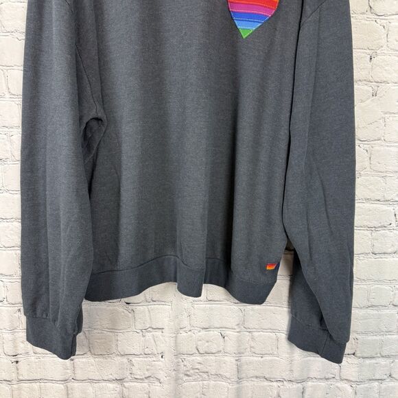 Aviator Nation Charcoal Rainbow Heart Stitch Relaxed Crew Sweatshirt XXL Unisex - Picture 5 of 9